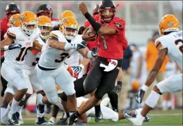  ?? Brett Le Blanc ?? Las Vegas Review-journal UNLV’S Armani Rogers (1) has missed the past five games with a toe injury. He could return against the Aztecs, but Max Gilliam is expected to be the starting QB.