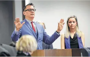  ?? Eric Gay / Associated Press ?? Barry Brake addresses the Board of Education on Tuesday in Austin during public testimony. The board heard from activists, academics and students about edits to state curriculum.