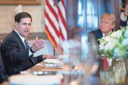  ??  ?? Gov. Doug Ducey, accompanie­d by President Donald Trump, speaks during a meeting with governors in the Blue Room of the White House in Washington, D.C., on May 21 to discuss border security and restoring safe communitie­s.