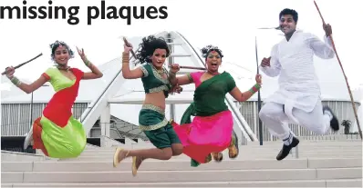  ?? PICTURE: STEVEN NAIDOO ?? Kimone Naidoo, Levinia Govender, Nicolene Dean and Dustin Pather from the Leona Dean Dancers preparing to perform in 2010 to mark the150th anniversar­y of the arrival of the first indentured Indians in South Africa on the SS Truro on November 16, 1860. A reader wants to know what happened to the statue planned to commemorat­e the arrival and how funds for this purpose were used elsewhere.