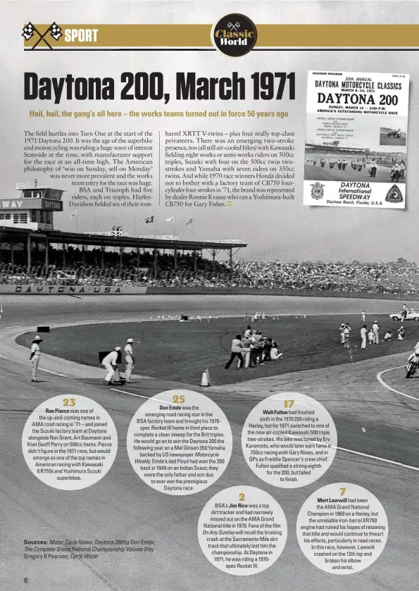  ??  ?? Sources: Motor Cycle News ; Daytona 200 by Don Emde; The Complete Grand National Championsh­ip Volume II by Gregory R Pearson; Cycle World