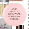  ??  ?? CND VINYLUX LONG WEAR POLISHES IN NEGLIGEE…