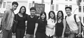  ??  ?? A file photo of students posing in front of the Swinburne University of Technology Sarawak Campus.