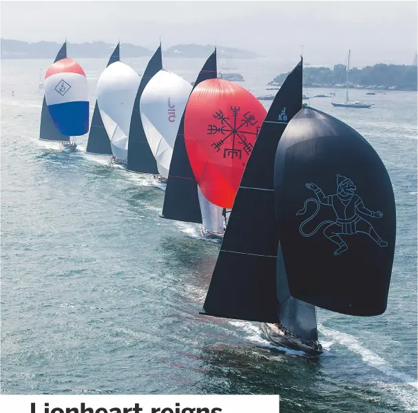  ??  ?? Glorious Newport scenes as world champs Lionheart fly-by the crowd (left), while local favourites Hanuman lead the fleet downwind