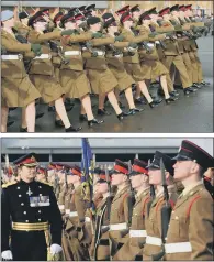  ??  ?? Graduates march on the parade square and are inspected by Maj Gen Paul Nanson, Commandant of the Royal Military Academy at Sandhurst.