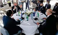  ?? AFP ?? Dr Anwar Gargash, Diplomatic Adviser to the UAE President; Foreign Ministers of Greece, Cyprus and Israel — Nikos Dendias, Nikos Christodou­lides and Gabi Ashkenazi — at a summit in the Cypriot city of Paphos on Friday. —