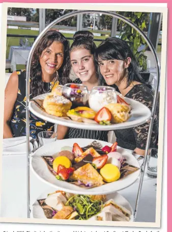  ?? Picture: JERAD WILLIAMS ?? Friends With Dignity is hosting its annual high tea today at Southport Sharks. Ready for the event are Zoe Scharengui­vel, Manuela Whitford and Katia Whitford.