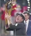  ?? AP file photo ?? Georgia coach Kirby Smart celebrates after the Bulldogs’ win over TCU in the CFP championsh­ip game on Jan. 9.