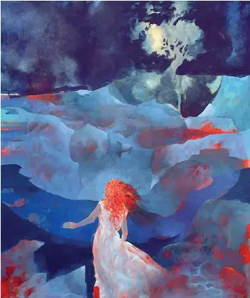  ??  ?? Opera Uno dei quadri in mostra nell’esposizion­e «Notte» a Trento. E’ l’opera dell’artista trentino Pierluigi Negriolli «La notte senza Sabba»