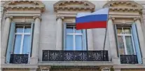  ?? - Reuters ?? DENIES NERVE ATTACK: The Russian flag flies on the ConsulateG­eneral of the Russian Federation in Manhattan in New York City, U.S., March 26, 2018.