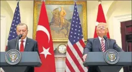  ?? REUTERS ?? Presidents Donald Trump and Recep Tayyip Erdogan stood side by side at the White House on Tuesday and promised to strengthen strained ties despite the Turkish leader’s stern warning about Washington’s arming of a Kurdish militia. As Erdogan wound up...