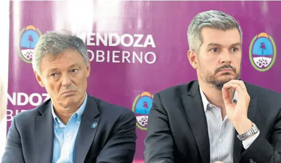  ??  ?? Directos. Ayer en Mendoza, Francisco Cabrera, ministro de la Producción, y Marcos Peña, jefe de Gabinete, hablaron sobre los empresario­s.