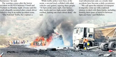  ?? ?? The accident scene at Emakhosini outside Ulundi on Monday