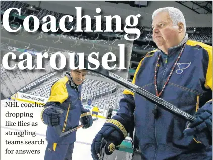  ?? AP PHOTO ?? Ken Hitchcock takes the ice for practice with the St. Louis Blues in preparatio­n for a Stanley Cup semifinal game in 2016.