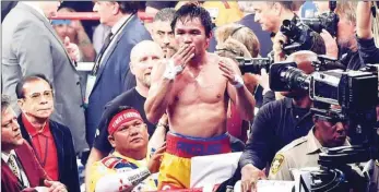  ??  ?? Manny Pacquiao says he will wave goodbye to boxing on April 9