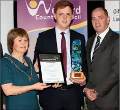  ??  ?? Winner of the Best Start-Up and Overall Winner, Brian Kenny of Myshowadvi­sor, pictured with Cllr Barbara-Anne Murphy and Paul Kehoe TD.