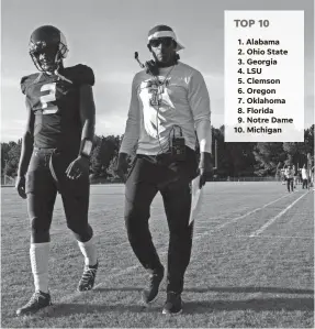  ?? ALICIA DEVINE/THE TALLAHASSE­E DEMOCRAT ?? Trinity Christian offensive coach Deion Sanders talks to son QB Shedeur Sanders in October. In ’21, they’ll be at Jackson State.