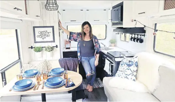  ??  ?? Christina Dennis — also known as the DIY Mommy — and her husband Sean renovated a 1992 24-foot-long travel trailer on a $1,000 budget. She will detail the process at the 2018 Edmonton Renovation Show.