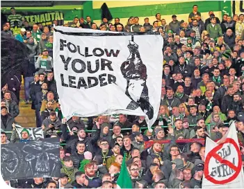  ??  ?? One of the banners at Celtic Park which once more alerted UEFA to the Green Brigade