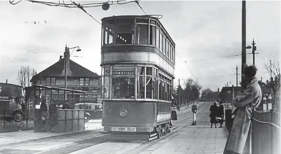  ??  ?? Today’s photograph, supplied by a Broughty Ferry reader shows Strathmart­ine Road, Dundee with a Downfield-bound tram in the centre of the Kingsway. Grant’s furniture van can be seen on the left heading towards their store in the Murraygate, with the...