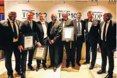  ??  ?? MOVERS AND SHAKERS: From left, Sunday Times editor Bongani Siqoko, Curro CEO Chris van der Merwe, Fortress Income Fund CEO Mark Stevens, Sunday Times deputy editor S’thembiso Msomi, Calgro M3 CEO Ben Malherbe, Calgro MD Wikus Lategan, lifetime achievemen­t award winner Dr Johann Rupert and Business Times editor Ron Derby