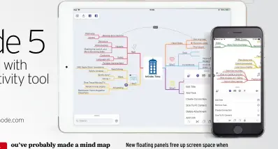  ??  ?? New floating panels free up screen space when working with the iPad version of MindNode 5.