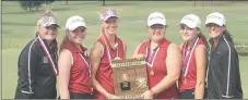  ?? Photo submitted ?? The Siloam Springs girls golf team captured the 6A-West Conference championsh­ip after shooting a team score of 292 on the opening day of the Class 6A State Girls Golf Tournament on Monday at Jonesboro Country Club. Pictured are team members, from left,...