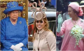  ?? Composite: Stefan Rousseau/AFP/Getty Images; Toby Melville/REUTERS; Anwar Hussein/Getty Images ?? From left: the Queen at the opening of parliament, 2017; Princess Beatrice at the wedding of Prince William and Catherine Middleton in 2011; the Queen on a Silver Jubilee walkabout in 1977.