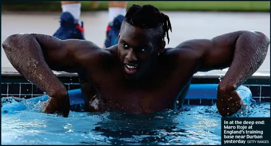  ?? GETTY IMAGES ?? In at the deep end: Maro Itoje at England’s training base near Durban yesterday