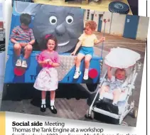  ??  ?? Social side Meeting Thomas the Tank Engine at a workshop families day in 1992 are Jimmy Macklin’s son Jim, then six, daughter Maggie (now Cowan), then four, and nephews Stewart Meiklejohn, who was two-and-ahalf, and Mark Meiklejohn, then 15 months