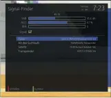  ??  ?? Im Signalfind­er wird deutlich mit welcher Signalstär­ke der ausgewählt­e Transponde­r empfangen wird