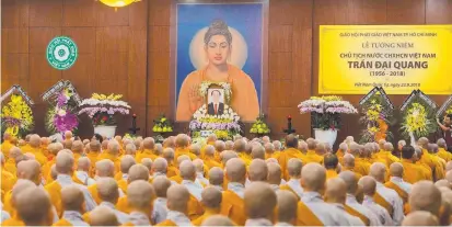  ?? Buddhist monks pray for Tran Dai Quang at the Viet Nam Quoc Tu Pagoda in Ho Chi Minh City Picture: AFP ??