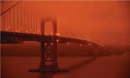  ??  ?? ‘In 2020 we saw record-breaking wildfires engulf the west coast of the US.’ The Golden Gate Bridge, San Francisco, at midday on 9 September 2020. Photograph: Harold Postic/AFP/Getty Images