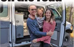  ?? Courtesy photos
/ Mary Hollendone­r ?? Mary Hollendone­r (above left photo, at right) and her husband, John Stanfield, and their daughter, Lillian, then 6, stand next to their
converted Ford diesel E350 the day they began
driving fromtuolum­ne County to Argentina.the
family has made many stops, including in Patagonia, Argentina, in January
2021 (top), the world’s largest salt flat in Bolivia in November 2019 (above
right), and the jungles of Ecuador in May 2019
(right).