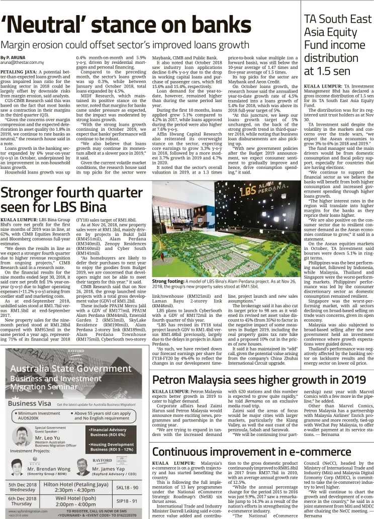  ??  ?? By P. ARUNA aruna@thestar.com.my Strong footing: A model of LBS Bina’s Alam Perdana project. As at Nov 26, 2018, the group’s new property sales stood at RM1.5bil,