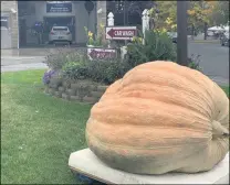  ?? PHOTO PROVIDED BY THE SARATOGA COUNTY CHAMBER OF COMMERCE ?? A giant pumpkin is displayed at Hoffman Car Wash & Hoffman Jiffy Lube at 5 Lowes Dr. in Wilton as part of the 2020 Saratoga Giant Pumpkinfes­t.