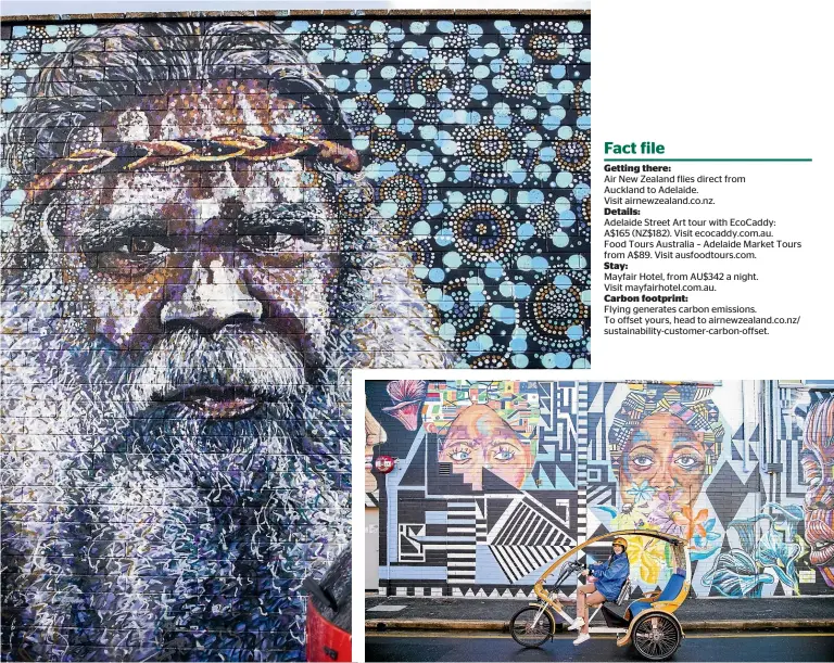  ?? PHOTOS: RICKY WILSON/ STUFF ?? An Eco Caddy tour will guide you through Adelaide’s best street art, which adorns many of the city’s walls, fences, apartments and doors.