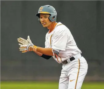 ?? PHOTO BY DONALD PAGE/TENNESSEE ATHLETICS ?? Tennessee senior second baseman Jeff Moberg hit a two-run homer to help the Vols beat ETSU 9-2 on Tuesday night, but now they turn their attention to another SEC series with the regular season in the stretch run.