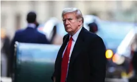  ?? Photograph: Charly Triballeau/AFP/Getty Images ?? Donald Trump arrives at 40 Wall Street after a court in his hush-money case in New York City last month.