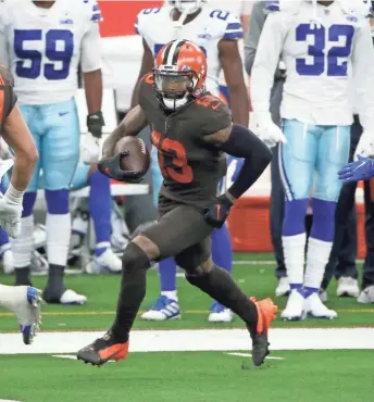  ?? ASSOCIATED PRESS ?? Cleveland Browns wide receiver Odell Beckham Jr. had the first rushing touchdown of his career Sunday against Dallas.