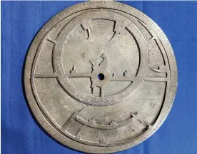  ?? ?? The astrolabe’s engravings show how knowledge was created, shared and developed by Islamic and Jewish scholars living and working side by side. Photograph: Federica Candelato