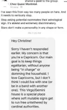  ??  ?? A screenshot of a post sharing the response to a housing inquiry in which the applicant was turned down for their zodiac sign. Photograph: Facebook