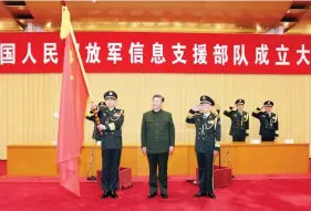  ?? PHOTO COURTESY: XINHUA ?? President Xi Jinping presents a flag to the Informatio­n Support Force of the PLA at its establishm­ent ceremony in Beijing, on 19 April.