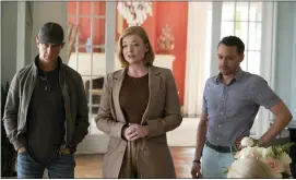  ?? ?? From left, Jeremy Strong, Sarah Snook and Kieran Culkin in a scene from the fourth season of “Succession.”