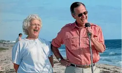  ??  ?? Repeatedly asked the secret to her long marriage, Barbara Bush said a sense of humour was important and described her husband as ‘‘that 80-year-old whirlwind who makes my life sing’’.