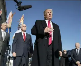  ?? CAROLYN KASTER — THE ASSOCIATED PRESS FILE ?? President Donald Trump, joined by Defense Secretary Jim Mattis, left, Vice President Mike Pence, second from left, and White House Chief of Staff John Kelly, right, speaks to the media as he arrives at the Pentagon.