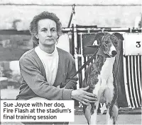  ?? ?? Sue Joyce with her dog, Fire Flash at the stadium’s final training session