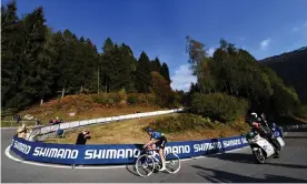  ?? Photograph: Tim de Waele/Getty Images ?? Ben O’Connor on his way to victory on stage 17 of the Giro d’Italia.