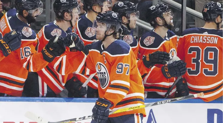  ?? JASON FRANSON/THE CANADIAN PRESS ?? Edmonton Oilers captain Connor McDavid notched a goal and three assists in a 7-3 pre-season win over the Winnipeg Jets Thursday at Rogers Place.