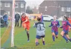  ?? Neil Thornton ?? Runcorn Linnets Ladies (in orange) hit seven at Upton Women